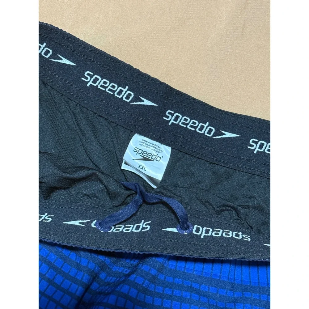 Speedo Men's Blue Grid Print Swim Trunks 16